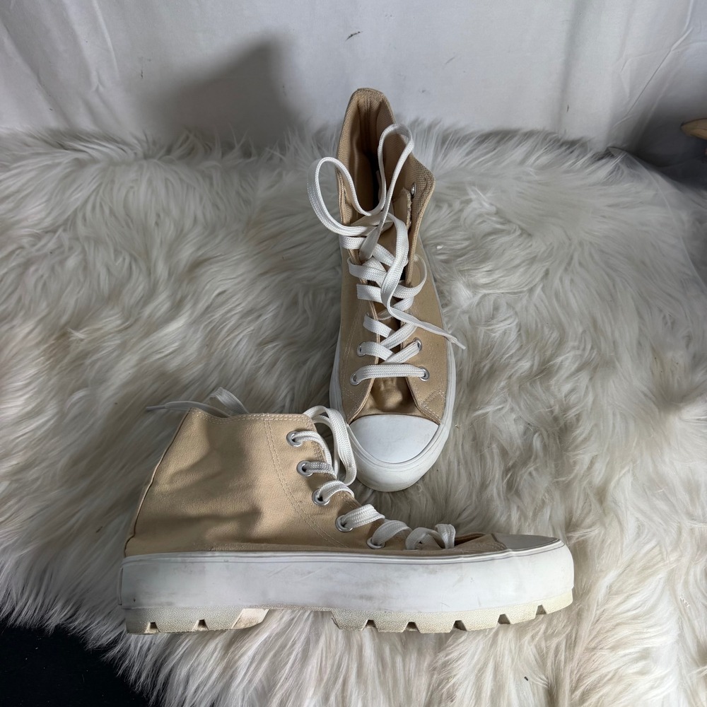 Sincerely Jules Vespa Tan Canvas High Top Platform Lug Sole Sneakers Womens 10M - Picture 2 of 7